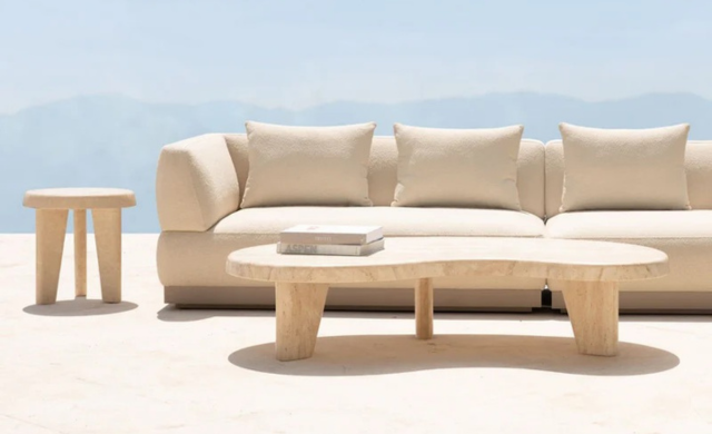 Lucca Round Side Table - (Travertine Natural) / Harbour Outdoor