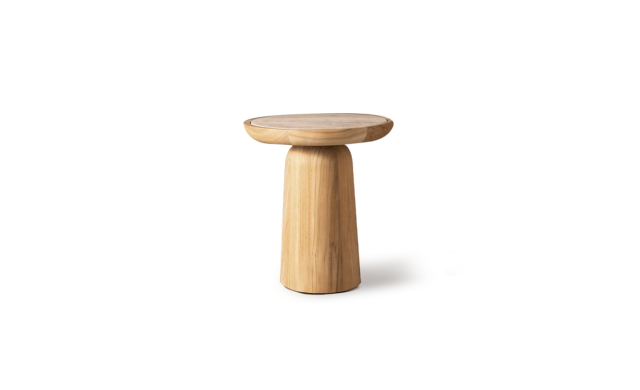 Nova Teak Round Side Table - (Teak Natural / Travertine Cream) / Harbour Outdoor