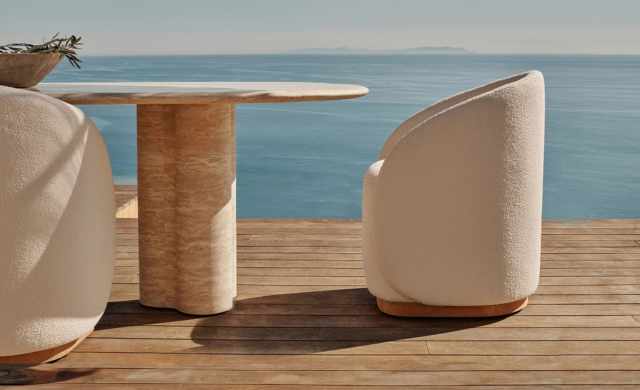 Porto Travertine - Pill Dining Table 108" / Harbour Outdoor