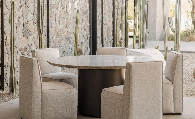 Santorini Outdoor Stone Round Dining Table - 60" / Harbour Outdoor