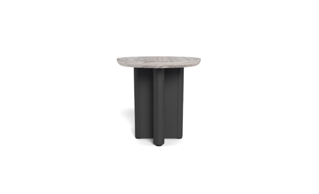 Victoria Round Side Table - (Aluminum Asteroid / Travertine Dark Grey) / Harbour Outdoor