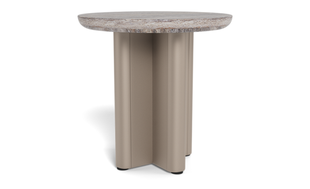 Victoria Round Side Table - (Aluminum Taupe / Travertine Silver) / Harbour Outdoor