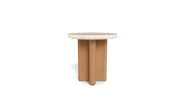 Victoria Teak Side Table - (Teak Natural / Travertine Cream) / Harbour Outdoor